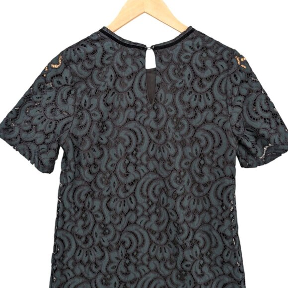 Romeo Juliet Couture Lace Mini Dress Green Black Short Sleeve Lined Size S - Picture 4 of 11